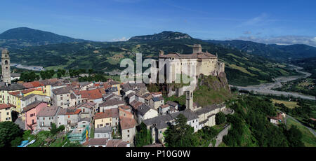 Aerial view of Bardi castle, Parma, Italy Stock Photo