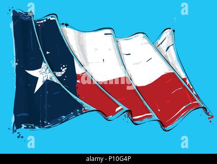 Vector grange Illustration of a Texan waving Flag. All elements neatly on well defined layers Stock Vector