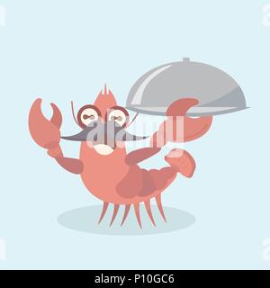 Vector image of a cartoon funny shrimp on pastel background. Stock Vector