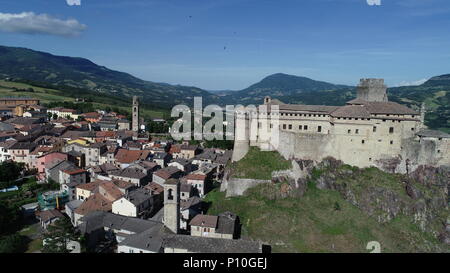 Aerial view of Bardi castle, Parma, Italy Stock Photo