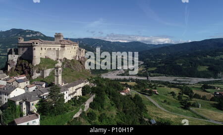 Aerial view of Bardi castle, Parma, Italy Stock Photo