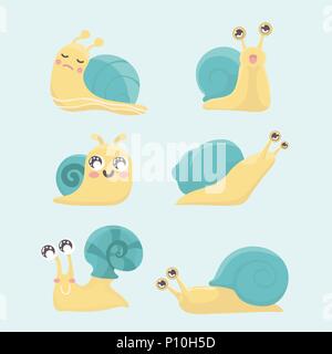Cartoon snail vector set. Stock Vector