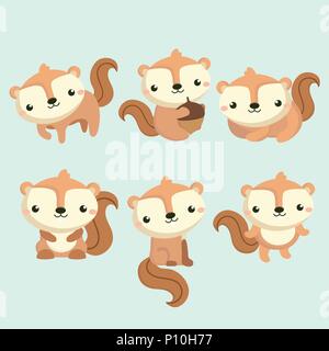 Little cute squirrel in different poses. Stock Vector