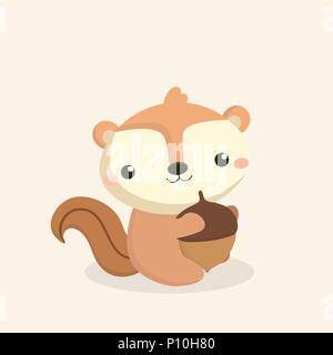 Cute squirrel cartoon on pastel background. Stock Vector