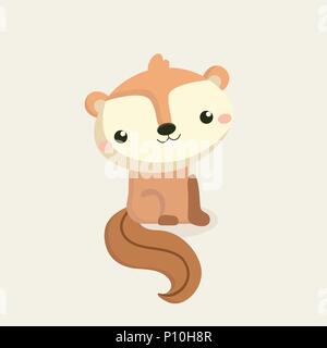 Cute squirrel cartoon on pastel background. Stock Vector