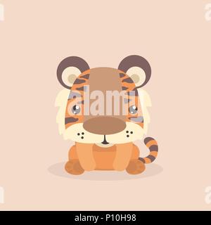 Cute little tiger on pastel background. Stock Vector