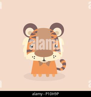 Cute little tiger on pastel background. Stock Vector