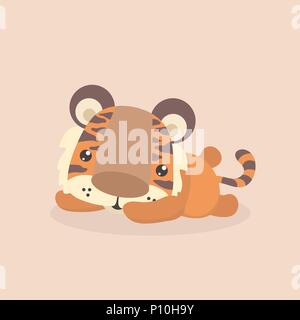 Cute little tiger on pastel background. Stock Vector