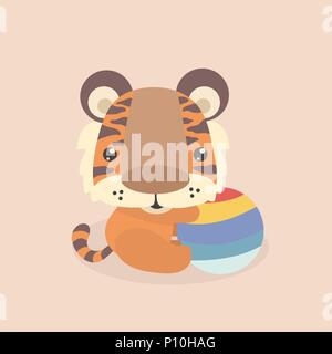 Cute little tiger on pastel background. Stock Vector