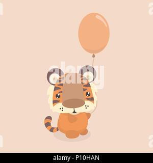 Cute little tiger on pastel background. Stock Vector