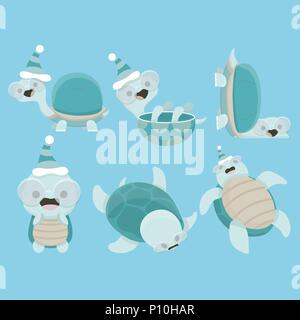 Vector illustration of Happy turtle cartoon collection set. Stock Vector
