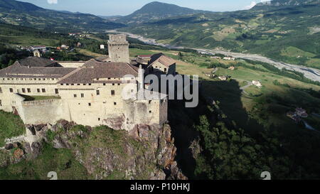 Aerial view of Bardi castle, Parma, Italy Stock Photo