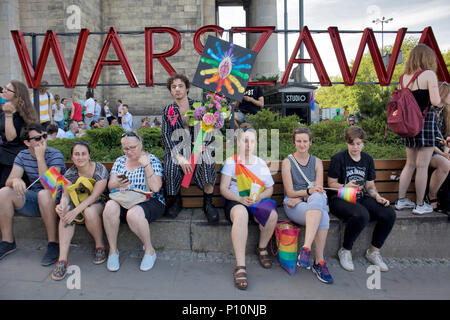 Warsaw, Poland - June 9, 2018: Participants of large Equality Parade - LGBT community pride parade in Warsaw city Stock Photo