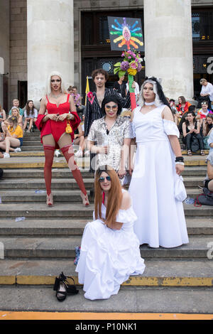 Warsaw, Poland - June 9, 2018: Participants of large Equality Parade - LGBT community pride parade in Warsaw city Stock Photo