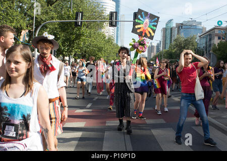 Warsaw, Poland - June 9, 2018: Participants of large Equality Parade - LGBT community pride parade in Warsaw city Stock Photo