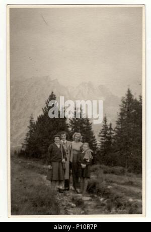 THE CZECHOSLOVAK SOCIALIST REPUBLIC, CIRCA 1950s: Vintage photo shows people on vacation in mountain. Stock Photo