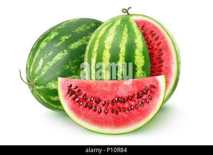 Isolated fruits. Two watermelons isolated on white background with clipping path Stock Photo