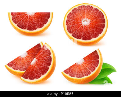 Isolated fruits collection. Pieces of blood oranges isolated on white background with clipping path Stock Photo