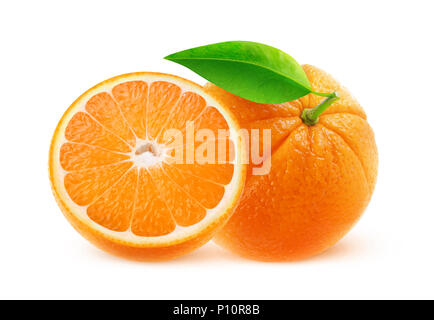 Isolated fruits. One and half oranges isolated on white background with clipping path Stock Photo