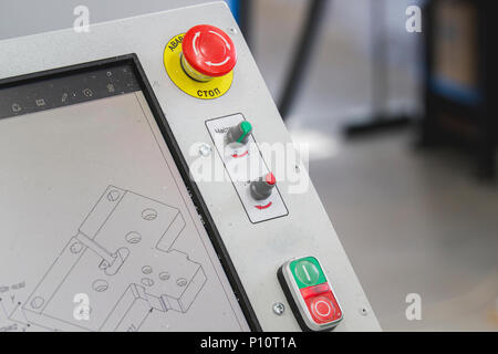 Emergency red stop button at industrial plant Stock Photo