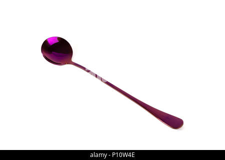 Colorful purple stainless steel spoon isolated on white background Stock Photo