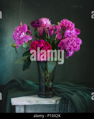 Still life with bouquet of peonies Stock Photo - Alamy