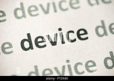 word device  printed on white paper macro Stock Photo