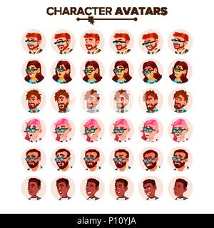 People Avatar Set Vector. Man, Woman. Human Emotions. Anonymous Male, Female. Icon Placeholder. Person Shilouette. User Portrait. Comic Emotions. Handsome Manager. Flat Cartoon Character Illustration Stock Vector