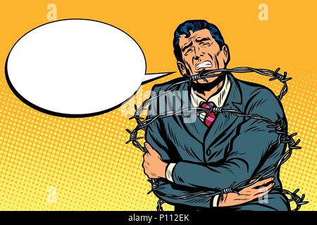 Businessman in barbed wire Stock Vector