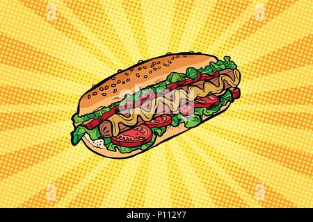 hot dog with salad and tomatoes Stock Vector