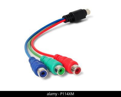 Short RGB video cable isolated on white background. Stock Photo