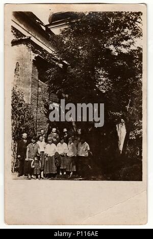 THE CZECHOSLOVAK REPUBLIC - CIRCA 1940s: Vintage photo shows people in the city park. Stock Photo