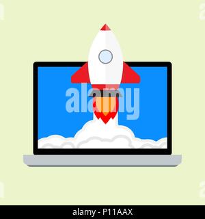 Launch startup project. Vector business start up, rocketship start fly illutration Stock Vector