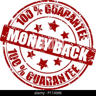 Money back guarantee stamp rubber isolated on white. Vector round form imprint scratched illustration Stock Vector