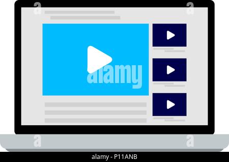 Online video service on laptop. Content for education, movie and tutorial. Vector illustration Stock Vector