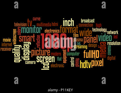 1080p, word cloud concept on black background. Stock Photo