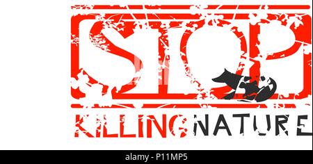 Label with text Stop Killing Nature. Grungy Red Stamp. Stock Vector