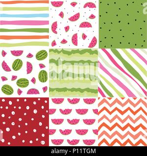 Seamless pattern with watermelon set, scrapbooking, summer digital paper watermelon set Stock Vector