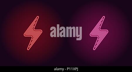 Neon icon of Red and Pink Electric Energy. Vector illustration of Red and Pink Neon Electrical Sign consisting of neon outlines, with backlight on the Stock Vector