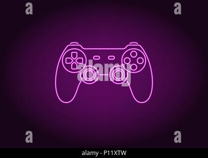 Neon icon of Purple Joystick. Vector illustration of Purple Wireless Gamepad consisting of neon outlines. Neon Gaming Joystick with backlight on the d Stock Vector
