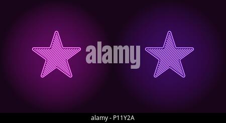 Neon icon of Purple and Violet Star. Vector illustration of Neon Star consisting of neon outlines, with backlight on the dark background Stock Vector