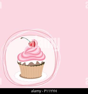 Pink cupcake, birthday card Stock Vector