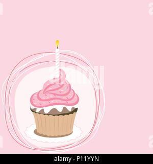 Pink cupcake, birthday card Stock Vector
