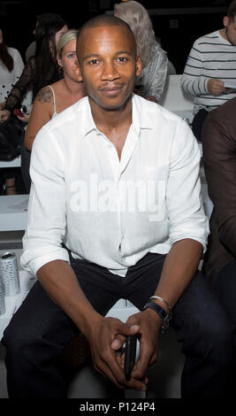 Eric Underwood on the front row during the Christopher Raeburn London Fashion Week Men's SS19 show at the BFC Spaceshow, London. PRESS ASSOCIATION. Picture date: Sunday June 10, 2018. Photo credit should read: Isabel Infantes/PA Image Stock Photo