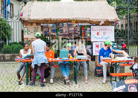 Face painting stand, Luxembourg Stock Photo