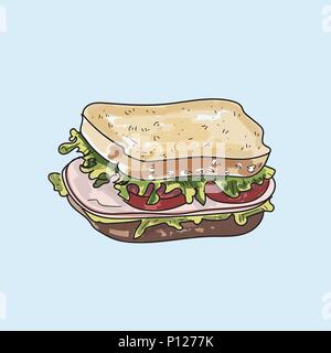 Vector Sandwich illustration on pastel background. Stock Vector