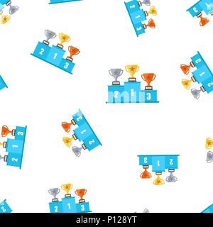 Winners podium with trophy icon seamless pattern background. Business concept vector illustration. Pedestal symbol pattern. Stock Vector