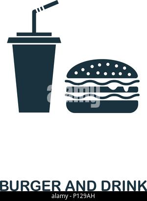 Burger And Drink icon. Mobile apps, printing and more usage. Simple element sing. Monochrome Burger And Drink icon illustration. Stock Vector