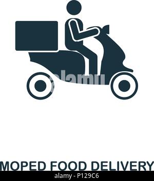 Moped Food Delivery icon. Mobile apps, printing and more usage. Simple element sing. Monochrome Moped Food Delivery icon illustration. Stock Vector