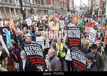 London, September 17th 2016. Several thousand protesters take to the streets of central London to support refugees coming to the UK. Beginning at Park Stock Photo